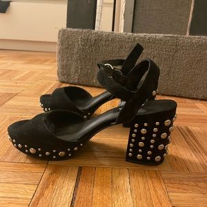 Aqua studded suede platform heels. Never worn